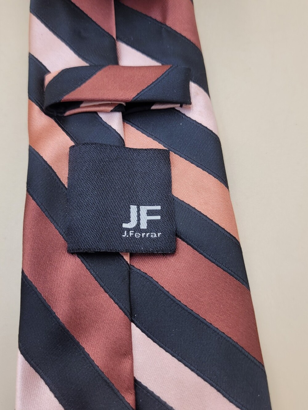 j ferrari Classy Black Cream Tan Stripe Necktie Vintage Fashion Classic 58x2.5” - Picture 4 of 4